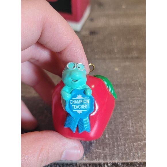 Hallmark Champion teacher 1994 ornament Xmas Decor Apple worm - Picture 3 of 5